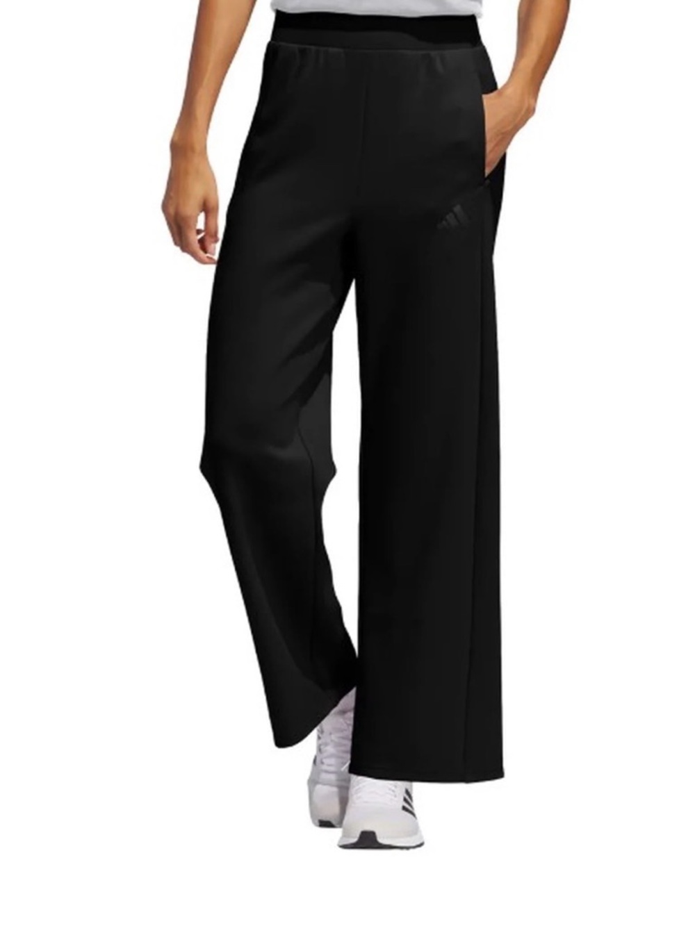 Adidas Black Wide Leg Pull On Trousers Size L Athleisure Minimalist Chic Pants
